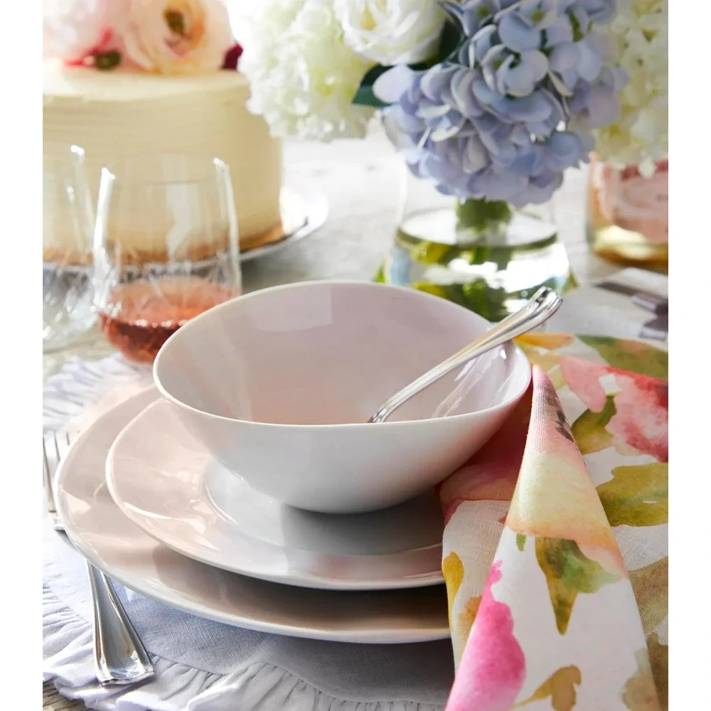 Neiman Marcus Hand Painted Porcelain Salad Plates 9in Pink Brushstroke Set of 4